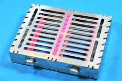 2 GERMAN DENTAL AUTOCLAVE STERILIZATION CASSETTE BOX TRAY FOR 10 INSTRUMENT-PINK
