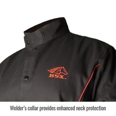 Black Stallion BSX 9oz Black w/Red Flames FR Welding Jacket (Medium) (BX9C)