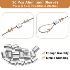 50ft (15M) 0.6mm Stainless Steel Wire Rope 7×7 Strand with 20pcs Loop Sleeves