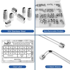 245 Pcs 19 Sizes Set Screw Assortment Kit SAE Allen Head Grub Screws for Bathro