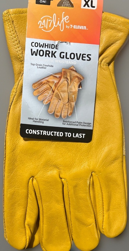 100% Cowhide Leather Work Gloves • XL • Reinforced Palm Heavy Duty Construction