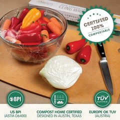 Extra-Thick 10 Micron Compostable Cling Wrap Roll, 99 ft x 12 in, Plant-Based