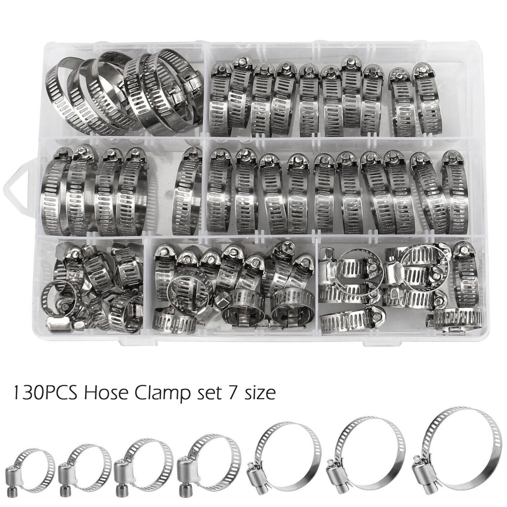 130pcs Adjustable Hose Clamps Worm Gear Stainless Steel Clamp Assortment set