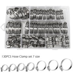 130pcs Adjustable Hose Clamps Worm Gear Stainless Steel Clamp Assortment set