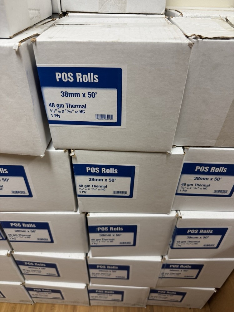 POS Rolls 38mm x 50m 48g Thermal Paper Cash Register Receipt Box of 100