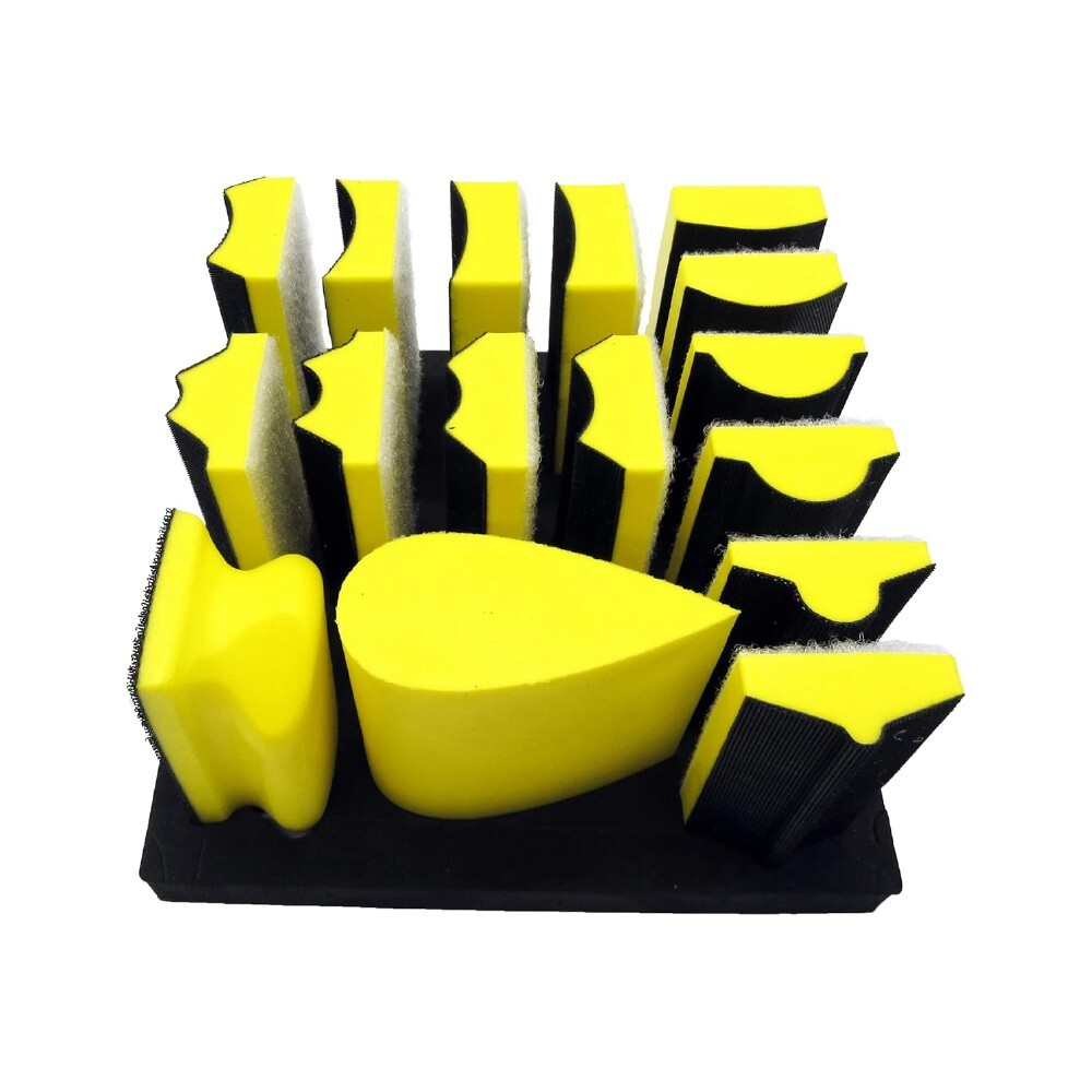 16pcs Hand Sanding Block Set – Hook and Loop Interchangeable Assorted Shapes
