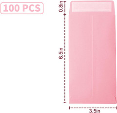 Cash Envelopes 100 packs 3.5×6.5 inches, pink envelopes, coin envelopes, seed en