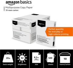 Multipurpose Copy Printer Paper, 20 Lb, 8.5 X 11 Inches, 10 Reams (5,000 Sheets)