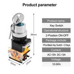 1Pack Black 2-Position Key Switch 1NO 1NC 4 Screw Terminal ON-Off Switch with…