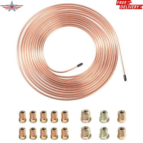 25 Ft. 3/16 OD Copper Nickel Brake Line Tubing Coil and Fitting Kit, 25 Ft of 3