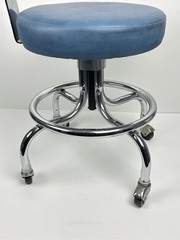 Vintage IE Industries Rolling Medical Chair Stool Chrome Blue Upholstery USA