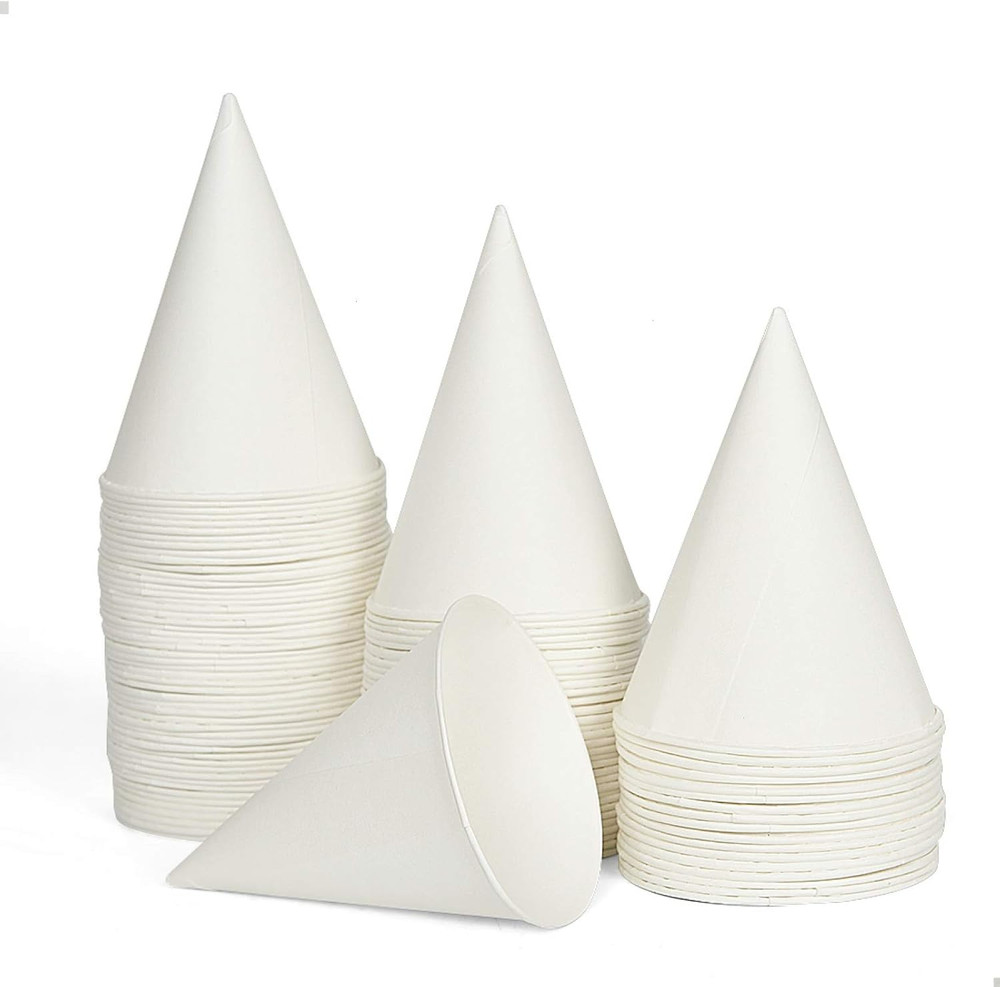 100 Snow Cone Cups Wax Coated Leakproof Cone Paper Cups for Slush Shaved Ice