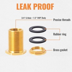 2X BBF020 Brass Bulkhead Fitting(1/2″ Female NPT and 3/4″ Male GHT Garden Hose)