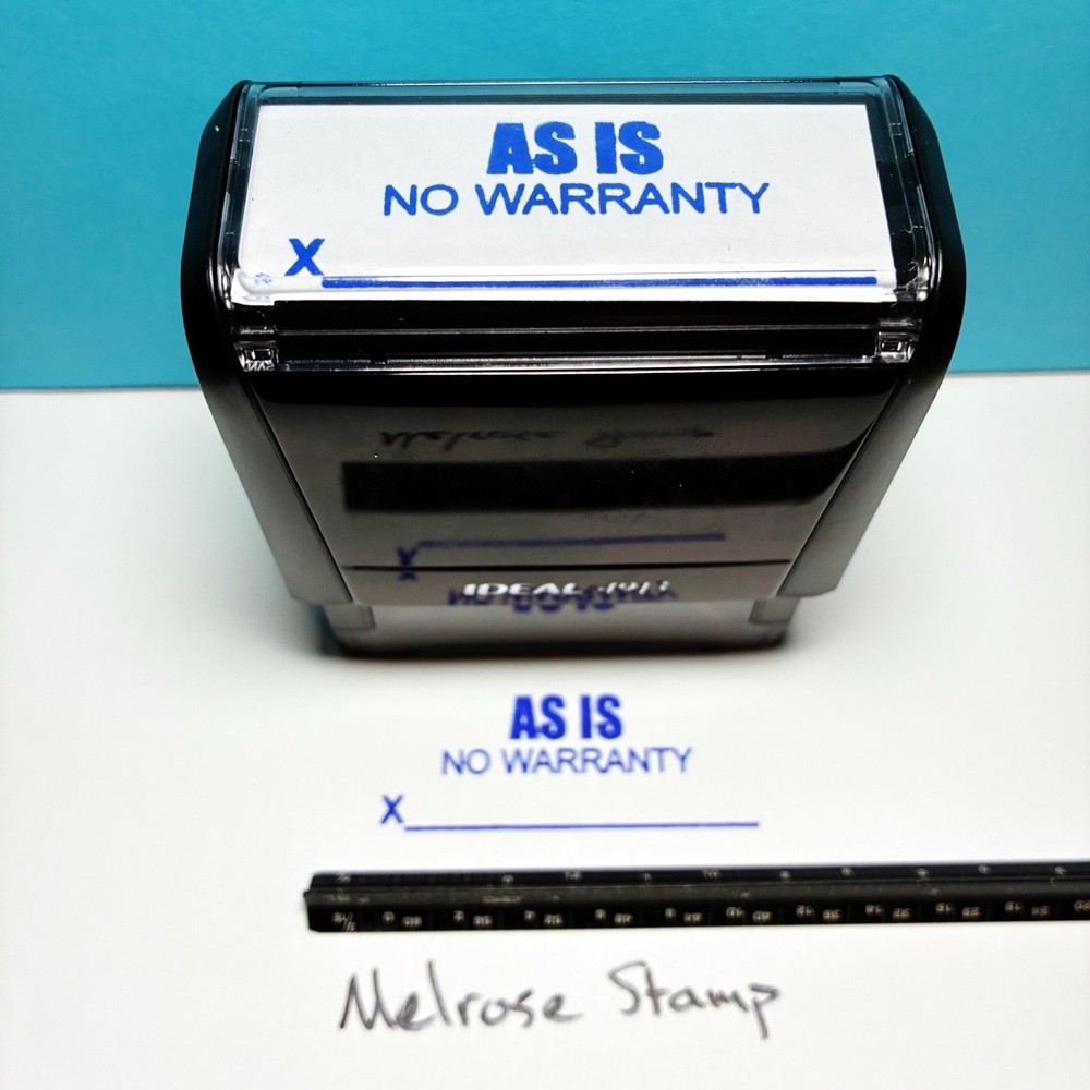 As Is No Warranty W/ Signature Line Rubber Stamp Blue Ink Self Inking Ideal 4913