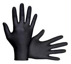 Large Pack of 100 Black Nitrile Gloves Powder Free Latex Free Textured Grip