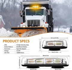 72 LED Roof Top Strobe Beacon Light Bar For Construction, Tow Trucks, Snow Plows