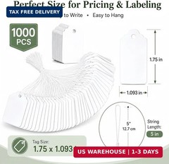 1000 Garage Sale Price Tags Size #5 White Merchandise Hang String Strung Garment