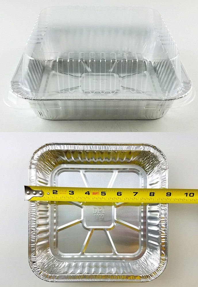 9″ Square Cake Foil Pan w/Clear Dome Lid 25 Sets -Disposable Aluminum Baking Pan