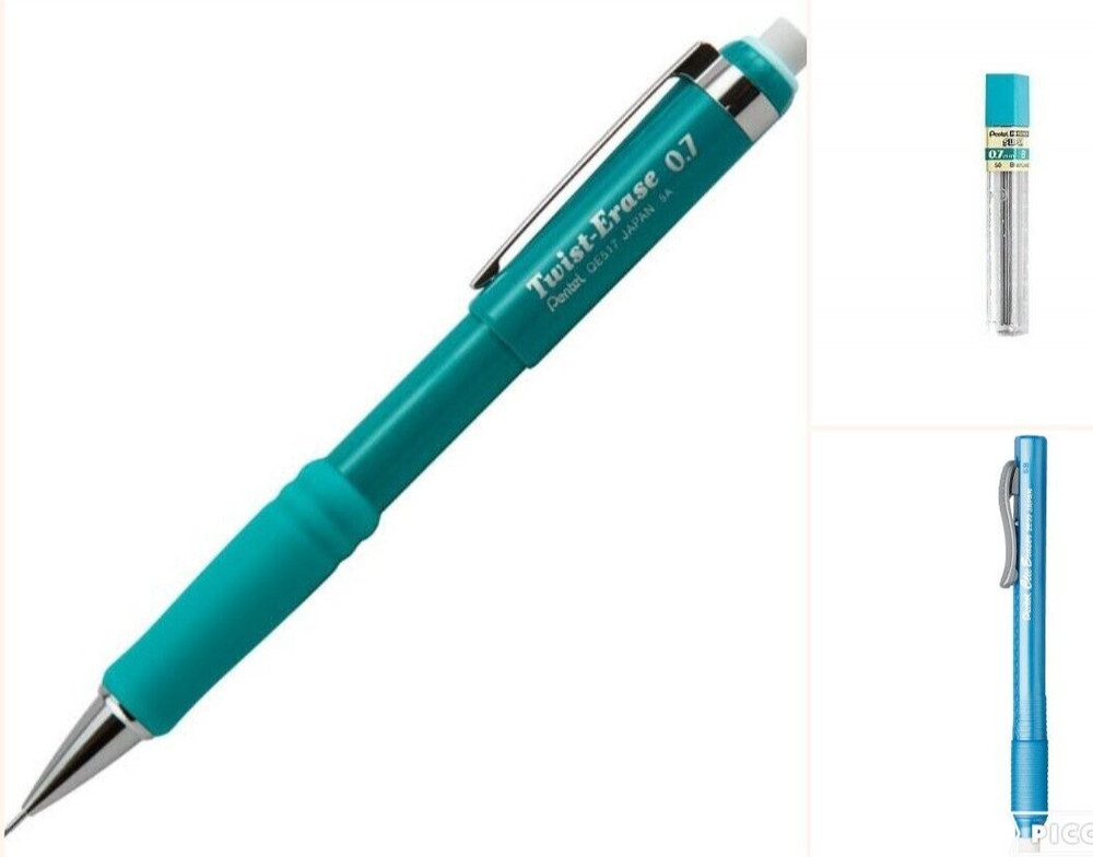 Pentel Twist-Erase III Pencil Kit 0.7mm Turquoise Lead Clic Eraser School Office