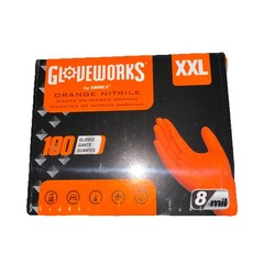 Ammex Glovework GWON49100 Disposable Nitrile Gloves Diamond Grip, Orange, 2XL￼￼