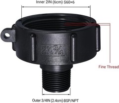 275 330 2″ NPS IBC Tote Adapter, Food Grade IBC Tote Fittings Water Hose Male…