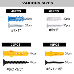 Drywall Anchors with Screws Kit, 160PCS Plastic Wall Anchors and Galvanized Phil