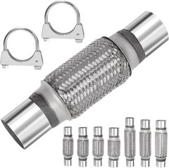 3Pcs Exhaust Flex Pipe, Stainless Steel Exhaust Flex Pipe Double Braid Exhaust F