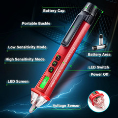 Non Contact Voltage Tester Pen AC Live Wire Detector 12-1000V w/ LCD