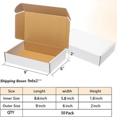 9X6X2 Shipping Boxes Set of 50, White Small Corrugated Cardboard Box, Mailer Box