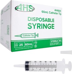 60mL Catheter Tip Syringe, Sterile, Individually Wrapped, 25 Pack