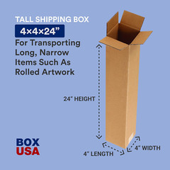 4X4X24 Tall Corrugated Boxes, Tall, 4L X 4W X 24H, Pack of 25 | Shipping, Packag