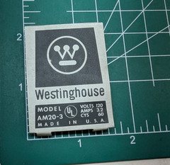 Westinghouse Aluminum Plate Label Model AM20-3 Volts 120 Amps 3.2 USA 2 x 1.5″