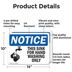 (2 Pack) This Sink For Hand Washing Only With Symbol OSHA Notice Sign Decal