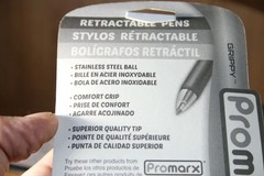Pack of 4 Comfort Grip Ball Point Pens Black Ink Promarx Grippy 1.0 Retractable