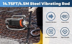 1300W Power Concrete Vibrator 16000 VPM Durable 2HP 14.75 FT Copper Engine
