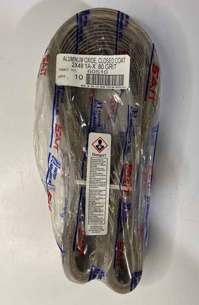 TEN (10) SAIT Sanding Belts Alum Oxide Closed Coat 2″x48″ 1A-X 80 Grit 60510 NEW