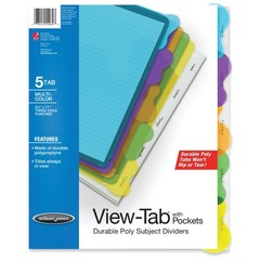 View-Tab Transparent Dividers, Student Index with Pockets, 5-Tab Set, Multico…