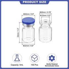 100pcs 5ml Sample Vials Lab Empty Vials with Rubber Stopper Caps Labels Clear