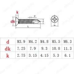 304 Stainless Steel Phillips Countersunk Head Self-Drilling Screws Tek M3.9-M6.3