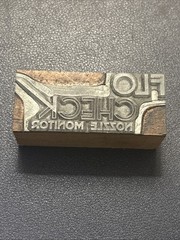 FLo Check nozzle monitor | Vintage letterpress printing block – York PA