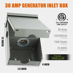 Blulu 30 Amp Power Inlet Box Pre-Drilled Generator Inlet Box NEMA L5-30P 3-Pr…