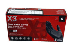 Ammex X3 BX342100 Nitrile Industrial Latex Disposable Gloves S, Black – 100 Pcs