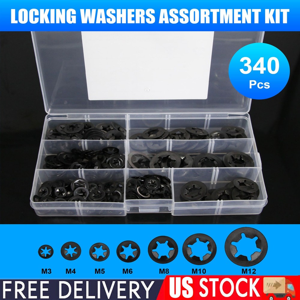 340 Piece Internal Teeth Star Lock Spring Quick Washer Push-In Quick Nut Set