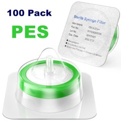 100PCS Lab Syringe Filter Sterile PES Membrane 33mm 0.22µm Individually Packed