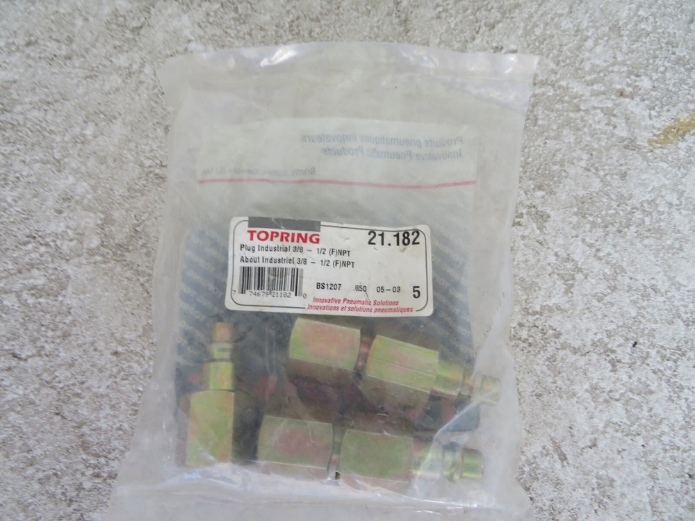 5 pcs TOPRING 21.182 1/2″ NPT Female Pipe Zinc Plug 3/8″ Industrial Couplers