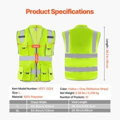 VEVOR Safety Vest Reflective Yellow Work Vest with 10 Pockets for Men & Women