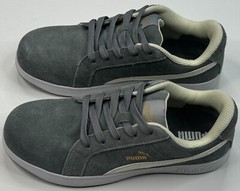Puma Safety Icon Suede Low Gray & White Steel Toe Oil Resistant Sneaker Size 7.5