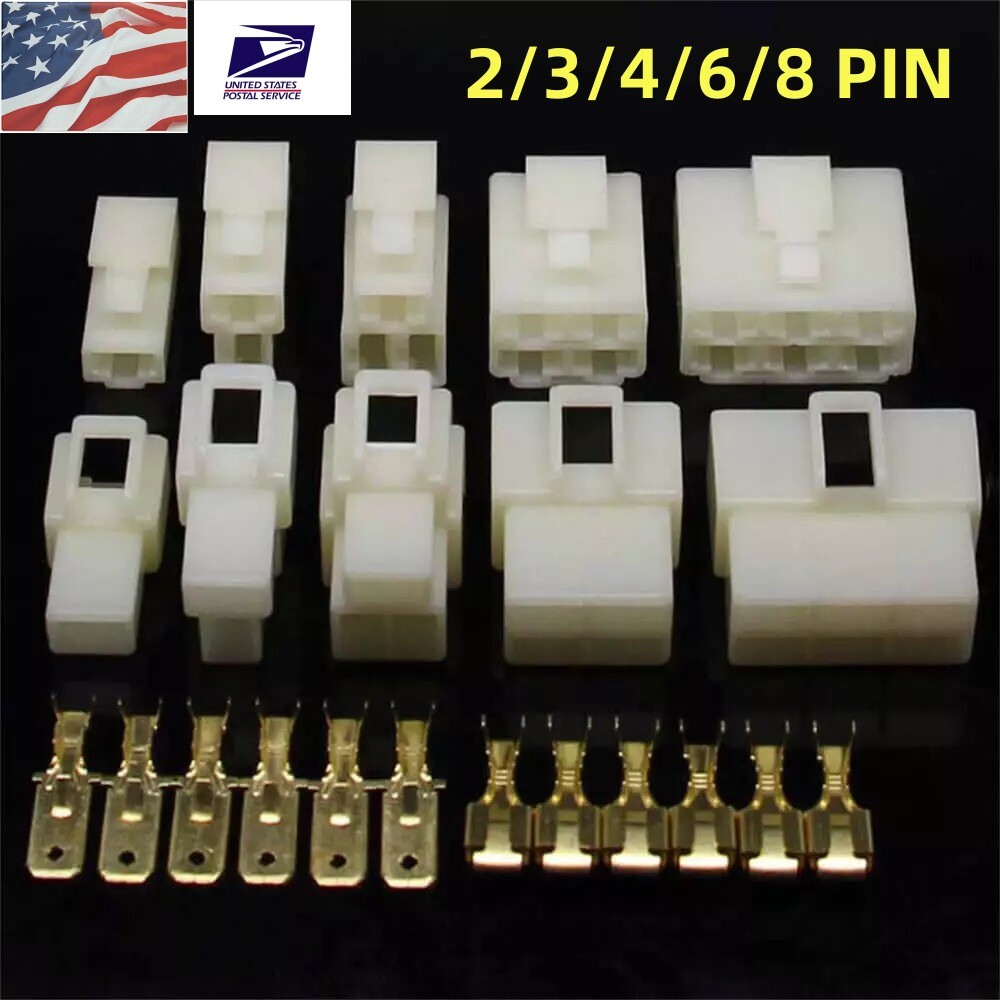 2 3 4 6 8 Pin Plug Cable 6.3mm Male Female Terminal Electrical Wire Connectors