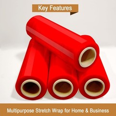 4 Rolls 18″x1500′ Red Stretch Wrap 60 Ga Color Coding Moving Packaging