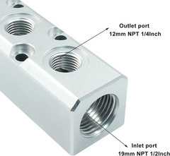 3 Way Pneumatic Manifold Air Distribution Block, G1/2 Supply Port, G1/4-Inch …